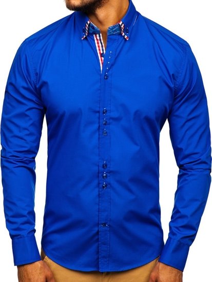 Vyriški elegantiški mėlyni marškiniai ilgomis rankovėmis Bolf 0926