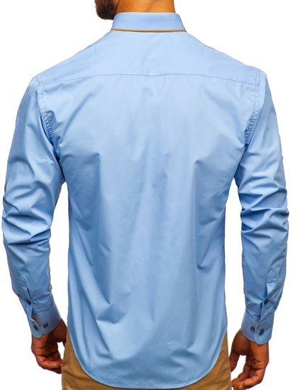 Vyriški elegantiški šviesiai mėlyni marškiniai ilgomis rankovėmis Bolf 4777