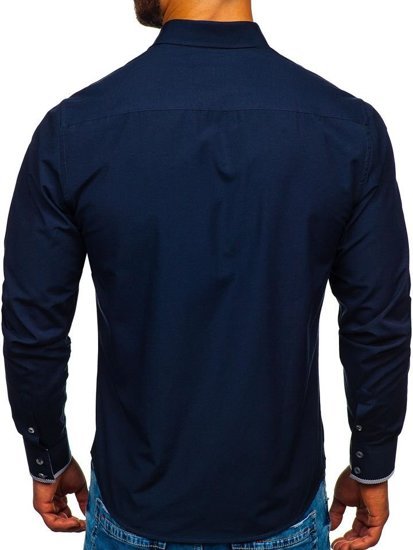 Vyriški elegantiški tamsiai mėlyni marškiniai ilgomis rankovėmis Bolf 4713