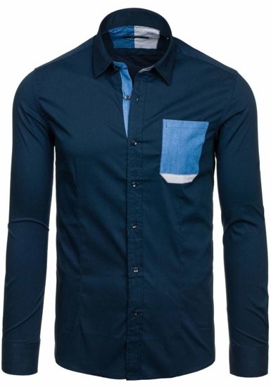 Vyriški elegantiški tamsiai mėlyni marškiniai ilgomis rankovėmis Bolf 7192