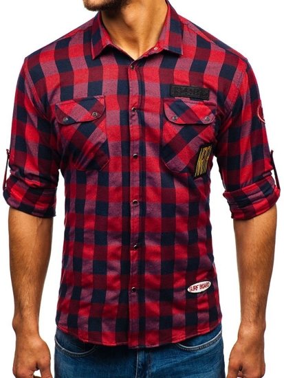 Vyriški flaneliniai marškiniai ilgomis rankovėmis raudoni Bolf 2503