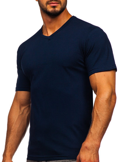 Vyriški marškinėliai be paveikslėliu su V-kaklu tamsiai mėlyni Bolf 192131