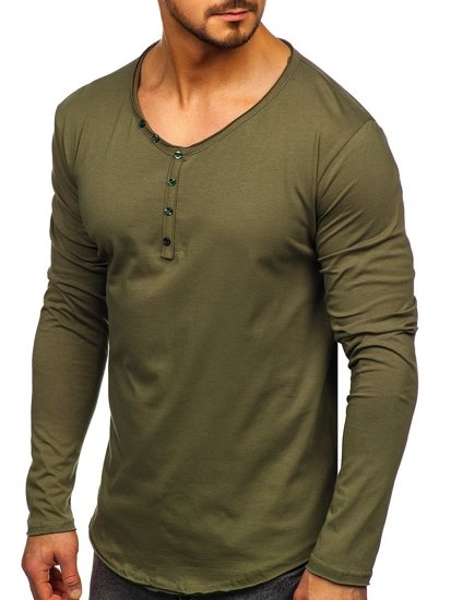 Vyriški marškinėliai ilgomis rankovėmis be paveikslėlio chaki Bolf 5059