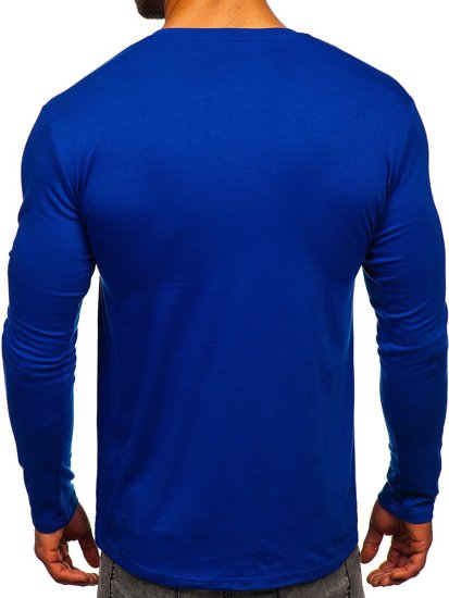 Vyriški marškinėliai ilgomis rankovėmis be paveikslėlio kobalto spalvos Bolf 2088L