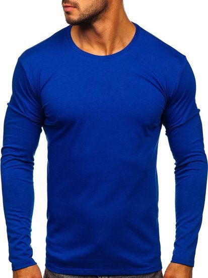 Vyriški marškinėliai ilgomis rankovėmis be paveikslėlio kobalto spalvos Bolf 2088L