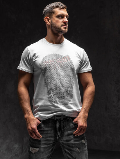 Vyriški marškinėliai su paveiksėliu balti Bolf KS2108