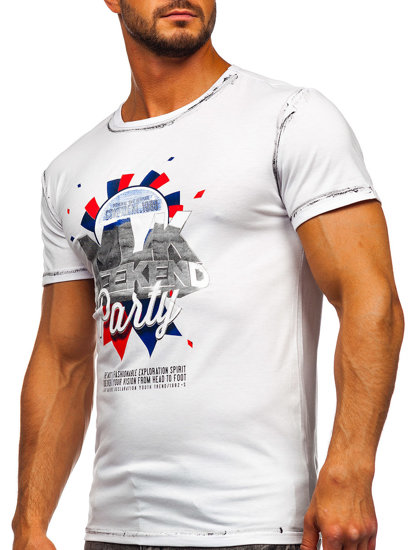 Vyriški marškinėliai su paveikslėliu balti Bolf s028