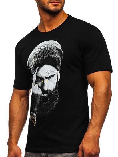 Vyriški marškinėliai su paveikslėliu juodi Bolf 142175