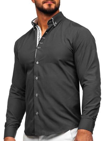 Vyriški marškiniai ilgomis rankovėmis grafito spalvos Bolf 3762