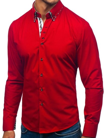 Vyriški marškiniai ilgomis rankovėmis raudoni Bolf 3762