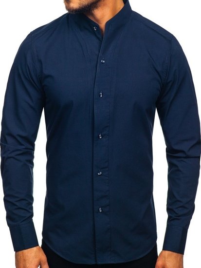 Vyriški marškiniai ilgomis rankovėmis tamsiai mėlyni Bolf 5702