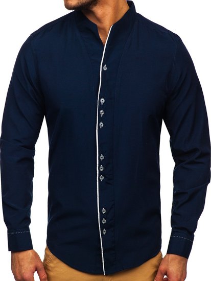 Vyriški marškiniai ilgomis rankovėmis tamsiai mėlyni Bolf 5720