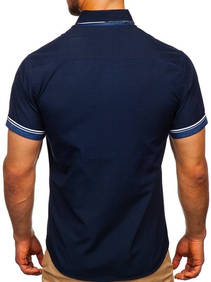 Vyriški marškiniai trumpomis rankovėmis tamsiai mėlyni Bolf 2911-1