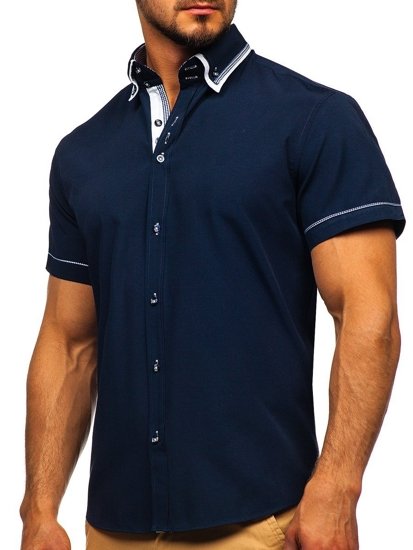 Vyriški marškiniai trumpomis rankovėmis tamsiai mėlyni Bolf 3520