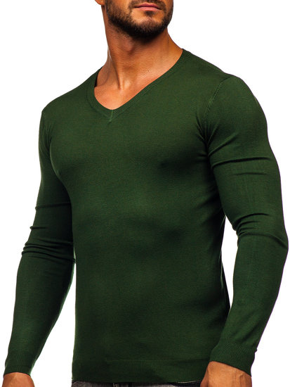 Žalias vyriškas megztinis su V apykakle Bolf MMB601