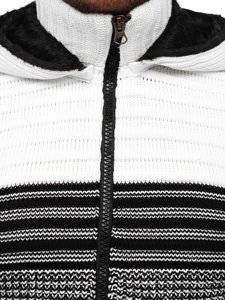 Baltas storas vyriškas užsegamas megztinis su gobtuvu Bolf 2048
