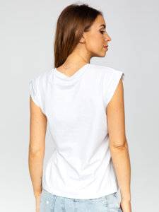 Balti moteriški marškinėliai su paveikslėliu ir blizgučiais Bolf DT103