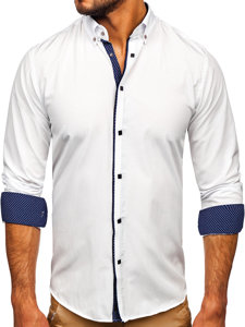 Balti vyriški elegantiški marškiniai ilgomis rankovėmis Bolf 7724-1