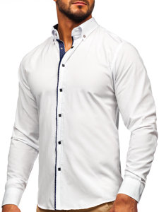 Balti vyriški elegantiški marškiniai ilgomis rankovėmis Bolf 7724-1