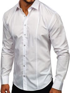 Elegentiški vyriški marškiniai ilgomis rankovėmis balti Bolf 4705G