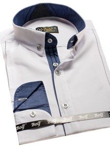 Elegentiški vyriški marškiniai ilgomis rankovėmis balti Bolf 8822