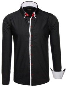Elegentiški vyriški marškiniai ilgomis rankovėmis juodi Bolf 2767