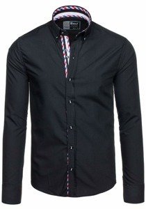 Elegentiški vyriški marškiniai ilgomis rankovėmis juodi Bolf 5820