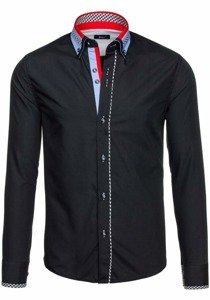 Elegentiški vyriški marškiniai ilgomis rankovėmis juodi Bolf 6874