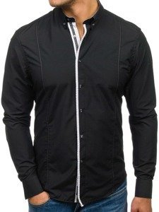 Elegentiški vyriški marškiniai ilgomis rankovėmis juodi Bolf 7722