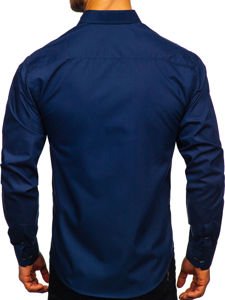 Elegentiški vyriški marškiniai ilgomis rankovėmis tamsiai mėlyni Bolf 4705G