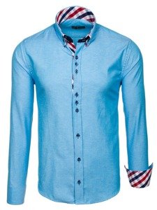 Elegentiški vyriški marškiniai ilgomis rankovėmis turkio spalvos Bolf 2759