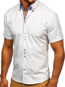 Elegentiški vyriški marškiniai trumpomis rankovėmis balti Bolf 3507