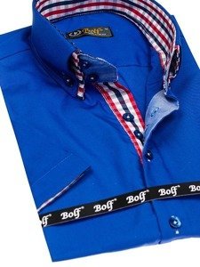 Elegentiški vyriški marškiniai trumpomis rankovėmis mėlyni Bolf 3507