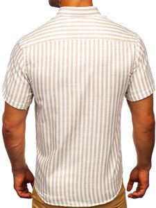 Gelsvi vyriški juostuoti marškiniai trumpomis rankovėmis Bolf 21500