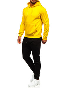 Geltonas vyriškas komplektas, džemperis su gobtuvu ir kengūros kišene Bolf D002-28
