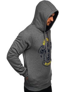 Grafito spalvos vyriškas džemperis su gobtuvu ir paveikslėliu Bolf Y10068