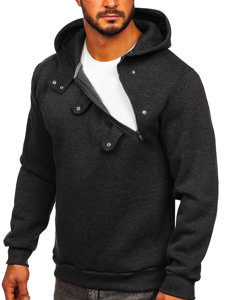 Grafito spalvos vyriškas storas džemperis su gobtuvu Bolf 06