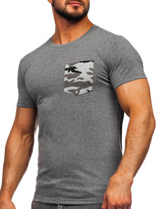Grafito spalvos vyriški kamufliažiniai marškinėliai su kišenėle ir paveikslėliu  Bolf 8T85 