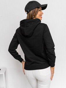 Juodas moteriškas džemperis su paveikslėliu ir gobtuvu Bolf 5194