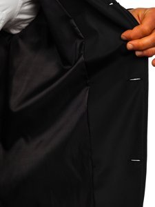 Juodas vyriškas dvieilis vyriškas paltas su aukšta apykakle ir diržu Bolf 0001
