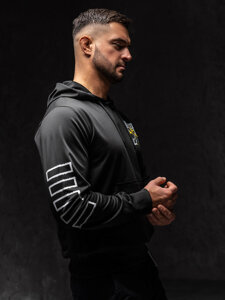 Juodas vyriškas džemperis su paveikslėliu ir gobtuvu Bolf HM611