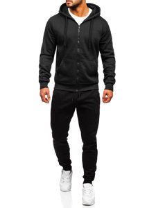 Juodas vyriškas sportinis komplektas, džemperis su gobtuvu užsegamu užtrauktuku Bolf D004