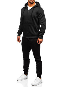 Juodas vyriškas sportinis komplektas, džemperis su gobtuvu užsegamu užtrauktuku Bolf D004
