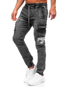 Juodos vyriškos džinsinės jogger cargo kelnės Bolf TF112