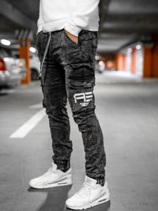 Juodos vyriškos džinsinės jogger cargo kelnės Bolf TF112