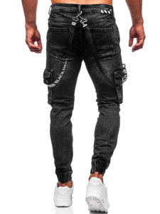 Juodos vyriškos džinsinės jogger cargo kelnės z szelkami Bolf KA6751