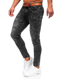 Juodos vyriškos džinsinės kelnės regular fit su diržu Bolf TF090