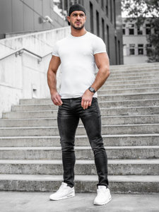 Juodos vyriškos džinsinės kelnės skinny fit su diržu Bolf R61121W1