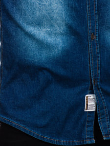 Mėlyni vyriški džinsiniai marškiniai ilgomis rankovėmis Bolf MC704B