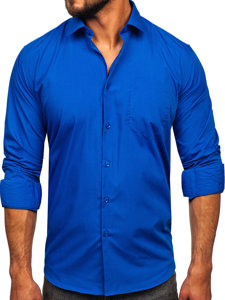 Mėlyni vyriški elegantiški marškiniai ilgomis rankovėmis Bolf M14